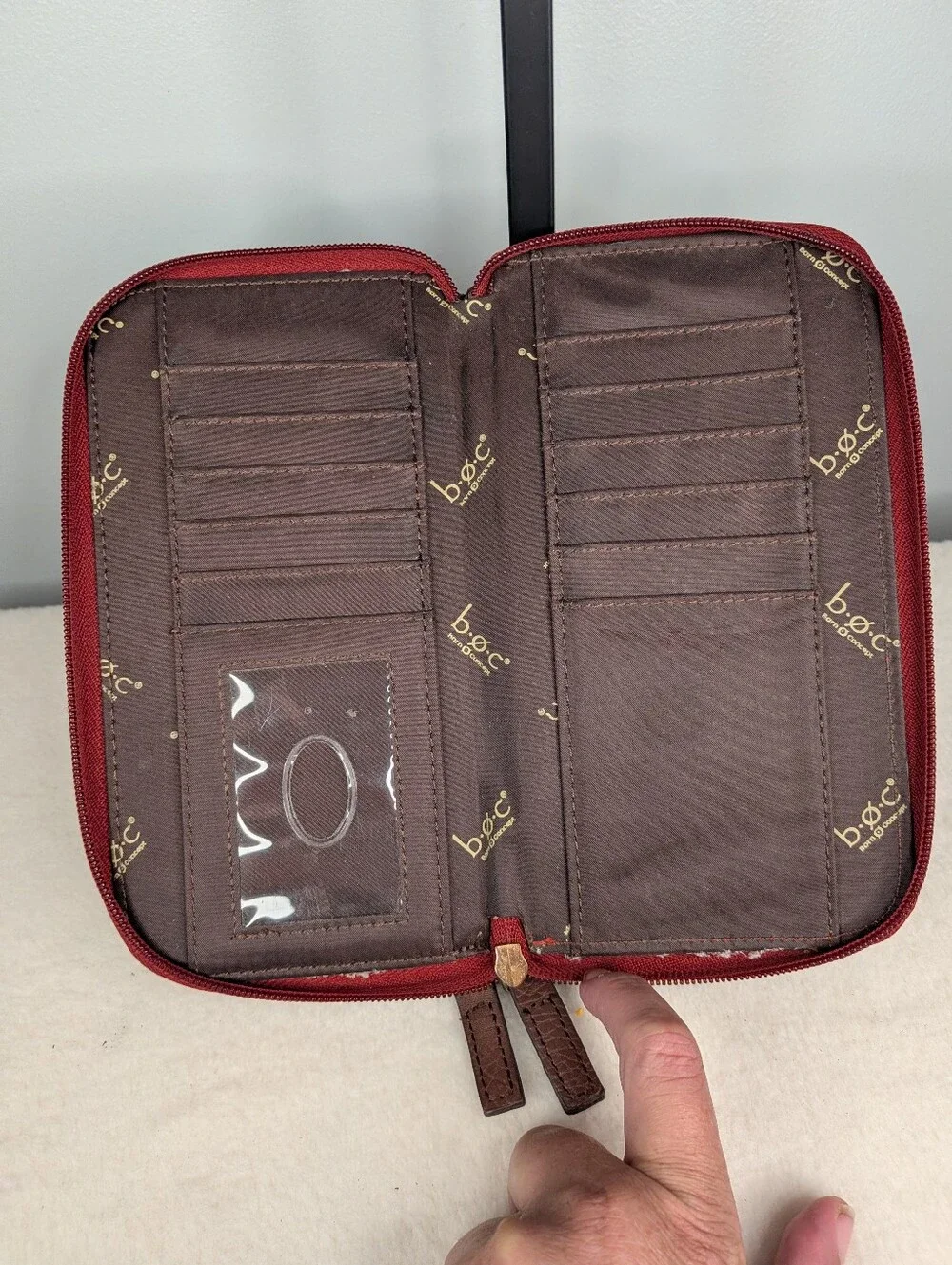 b.ø.c. Born Concept Red & Brown Double Zip-Around Organizer Wallet